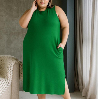 Vestido Midi Plus Size Básico com bolso confortável Malha em Oferta na Shopee