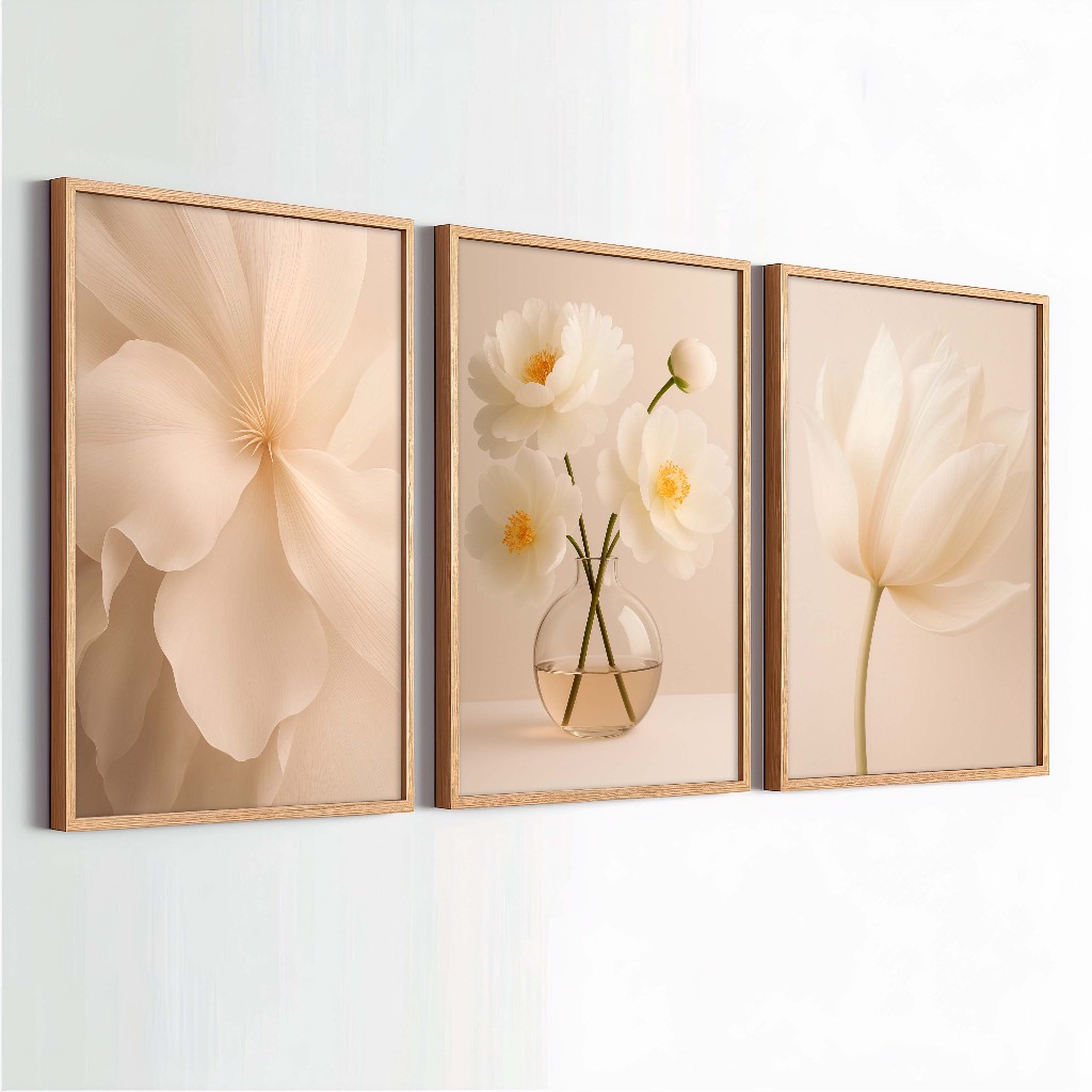 Kit 3 Quadros Decorativos 50x70 Com Moldura Folhagem Moderno Para Sala Quarto