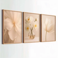 Kit 3 Quadros Decorativos 50x70 Com Moldura Folhagem Moderno Para Sala Quarto
