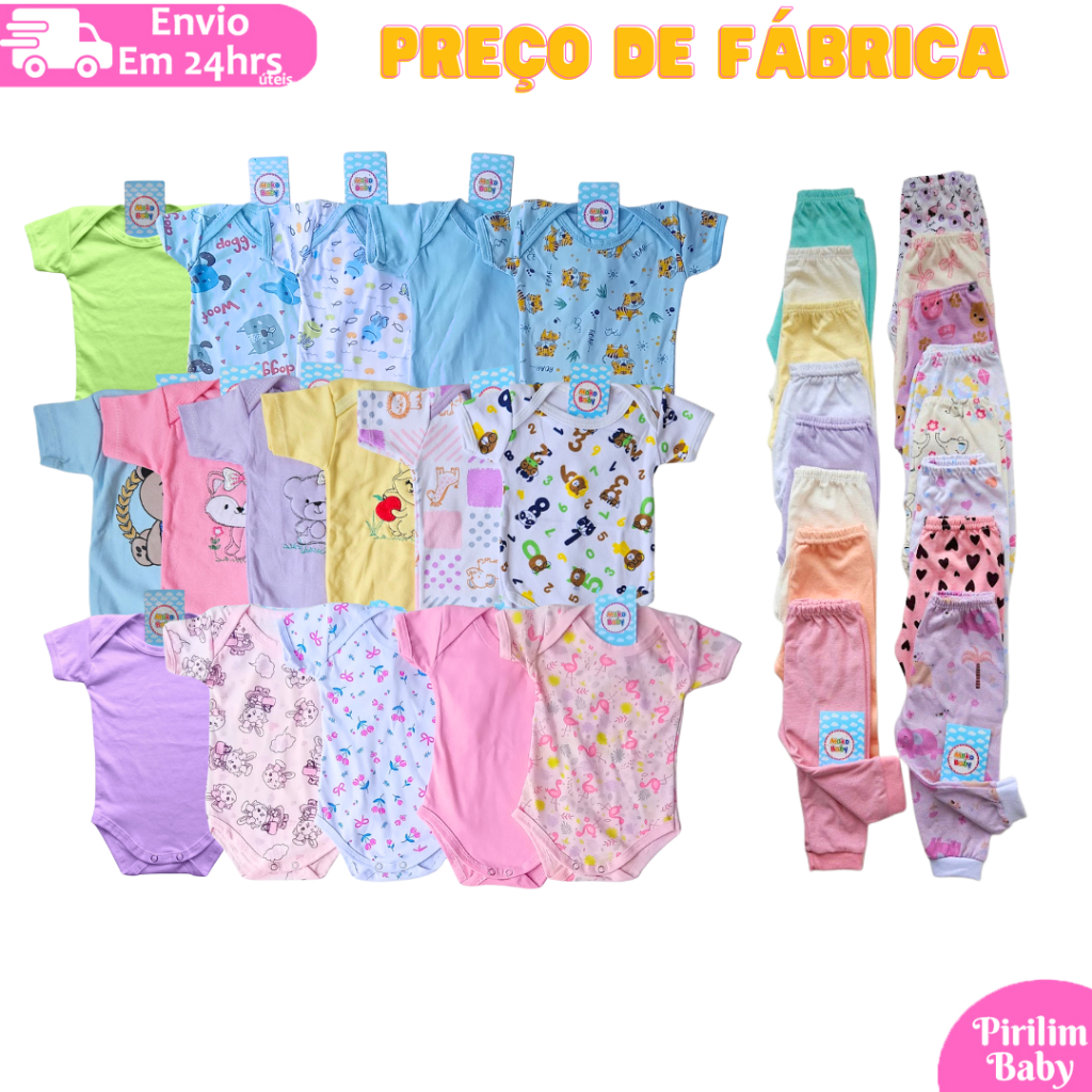 Kit 8 peças Enxoval Bebê Menino ou Menina Body Calça Mijão Algodão Roupas de Bebê