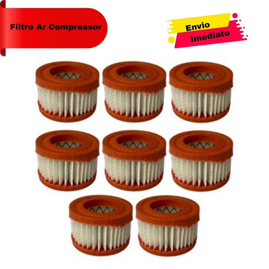 Kit 8 Elementos Filtro de Ar Compressor CMV-10 PL Motomil Reposição Técnica Manutenção Durável