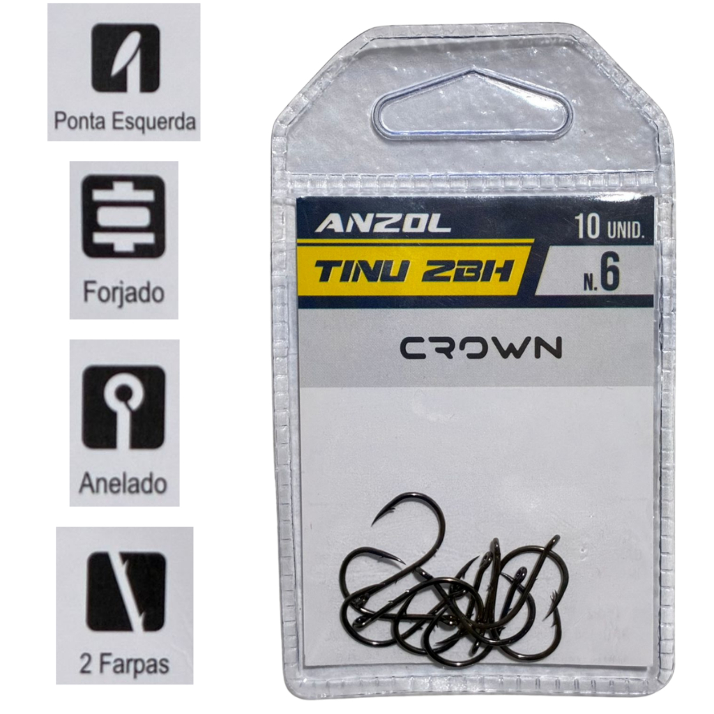 Anzol Tinu Pesca Crown No 0,5 Ao 12 Cartela C/10 Unidades Piau Piapara Pacu Tamba Matrinxa