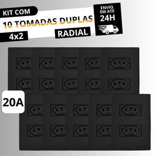 Kit Tomadas Duplas (2P+T) 20A 4X2 Linha Ouro Preto Fosco RADIAL