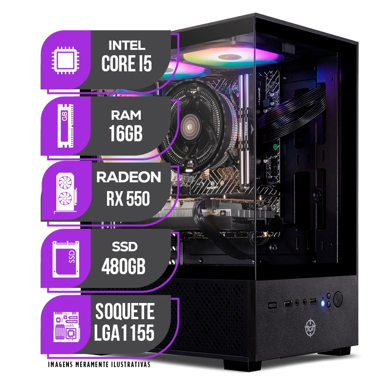 PC Gamer Mancer, Intel i5, RX 550 4GB, 16GB DDR3, SSD 480GB, Fonte 400W 80 Plus - Computers & Accessories