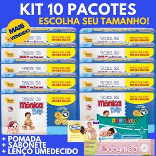 kit 10 pacotes de fralda turma da Monica + sabonete + lenço umedecido + pomada de assadura em Oferta na Shopee