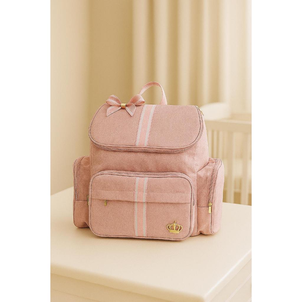 Mochila Maternidade Rosa / Rosa Bebe Luxo Laço