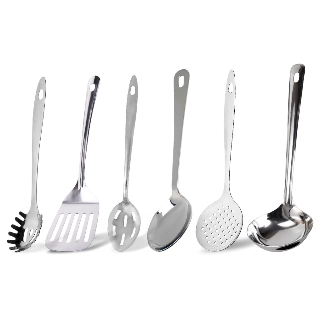 Kit Utensílios Inox - Não Enferruja e Organiza Sua Cozinha Colher Concha Espátula