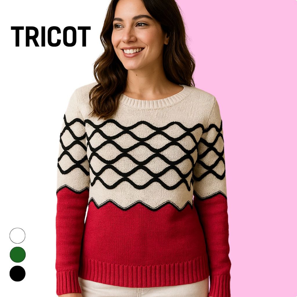 Blusa Feminina Tricot Detalhe Trama Trançada Manga Longa Moderna Inverno
