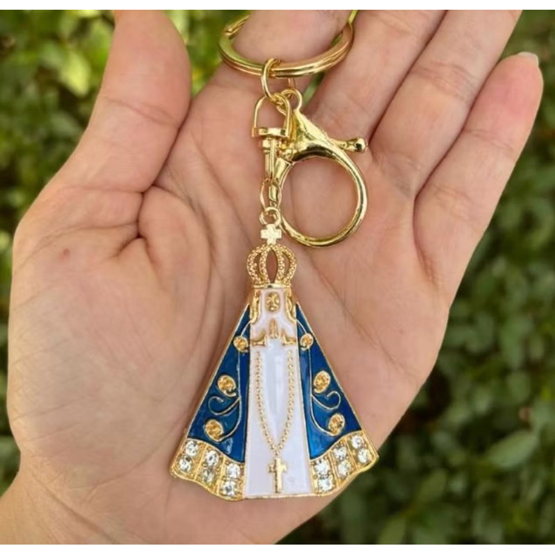Chaveiro Nossa Senhora Aparecida Dourado metal com pedrarias em Oferta na Shopee