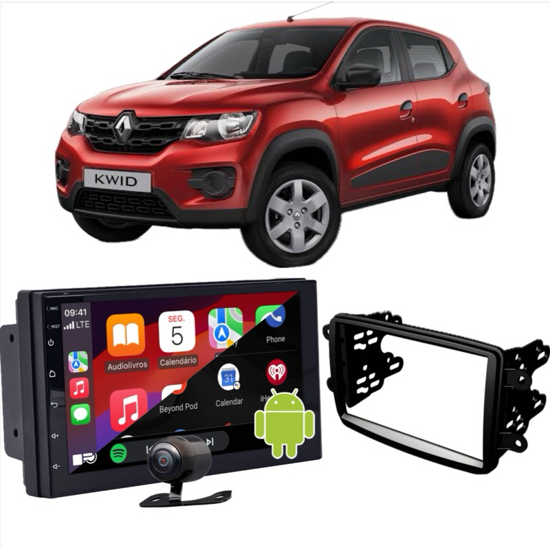 Central Multimídia Android GPS WiFi Renault Kwid 2016 A 2025 + Moldura + Camera de ré