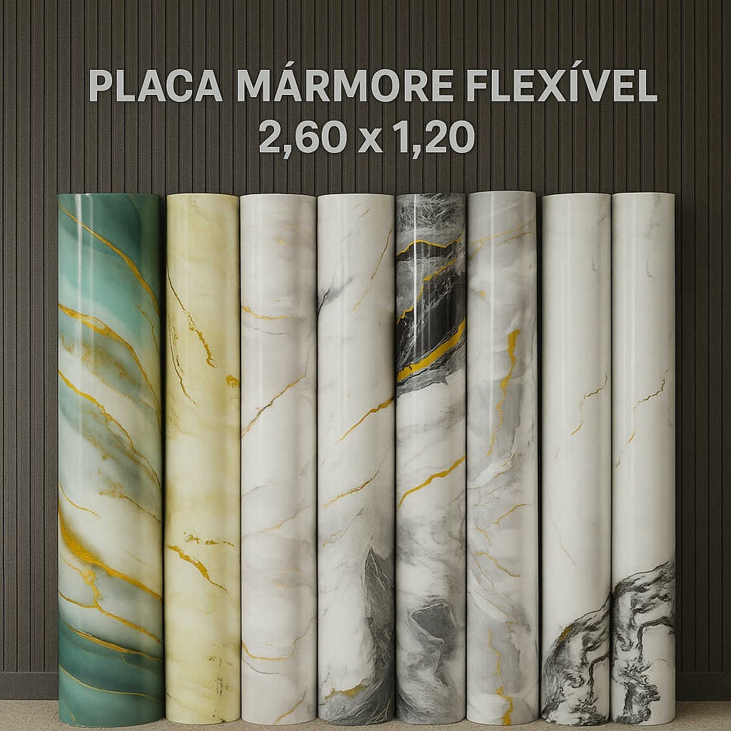 Painel Placa Flexível Efeito Mármore  2,60x1,20m Revestimento de Parede Sala Cozinha Lavabo