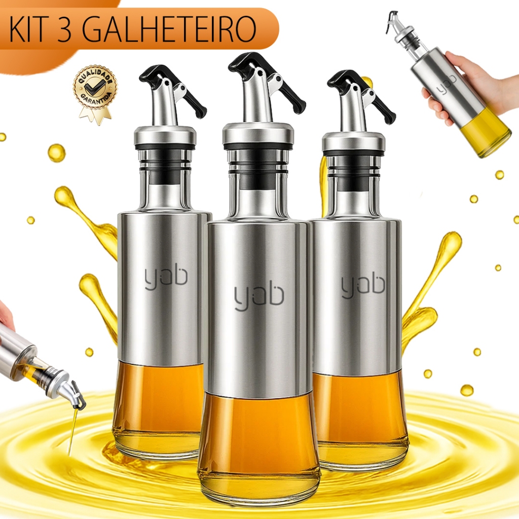 Kit 1/2/3 Galheteiro Porta Azeite Vinagre E Óleo C/ Dosador Inox 300 ML em Oferta na Shopee