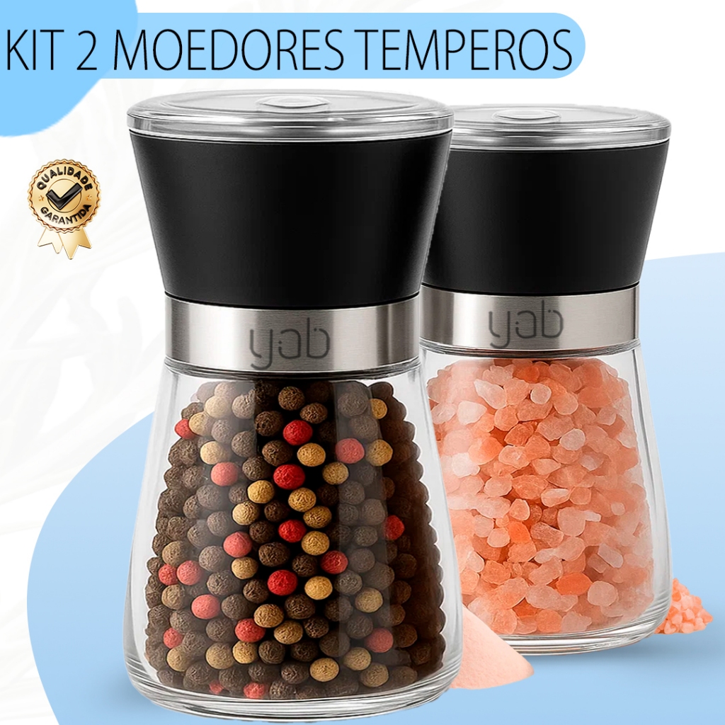 Kit 2 Moedor De Pimenta Tempero Sal Especiarias Triturador Manual Vidro Yab