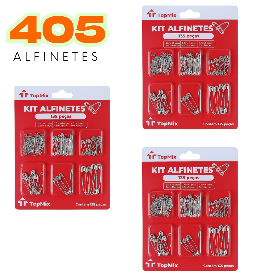Kit 135/270/405 Alfinetes Sortidos Segurança Para Costura - Art house Segurança Emergência de Bolso