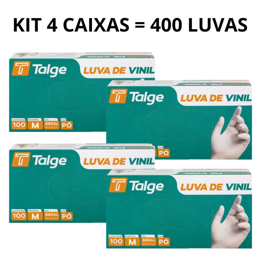 Kit 04 Caixas de Luva Vinil Com Pó e Sem Pó Descartável Tamanho P M G 400 Unidades — imagem 2 de 2