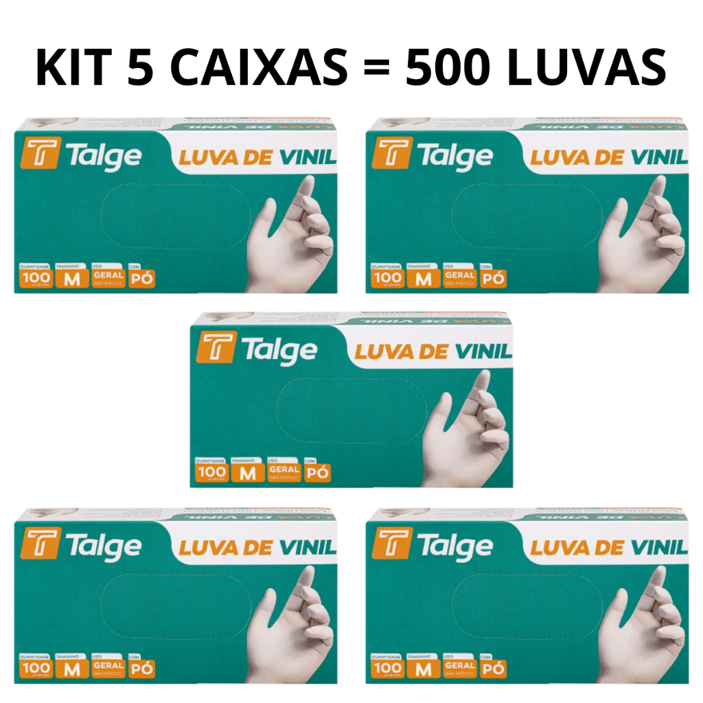 Kit 05 Caixas de Luva Vinil Com Pó e Sem Pó Descartável Tamanho P M G 500 Unidades em Oferta na Shopee