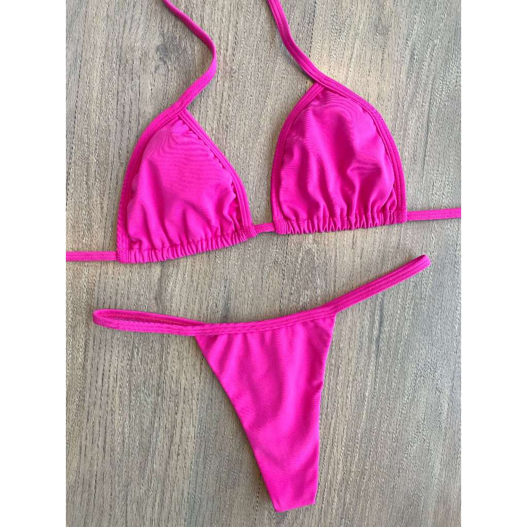 Biquíni Fita cortininha sem bojo calcinha fio dental marquinha Perfeita Rosa Pink