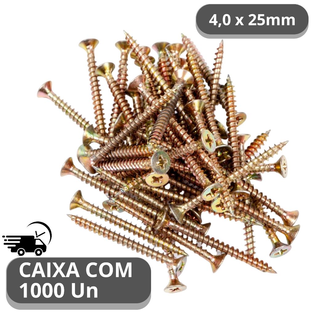 Parafuso Cabeça chata 4,0x25 mm Caixa C/ 1000Un Philips Chipboard para Madeira Mdf em Oferta na Shopee