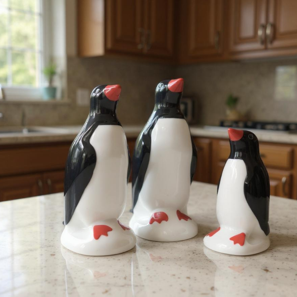 Familia Pinguim Kit com 3 Porcelana Decoracao de Geladeira