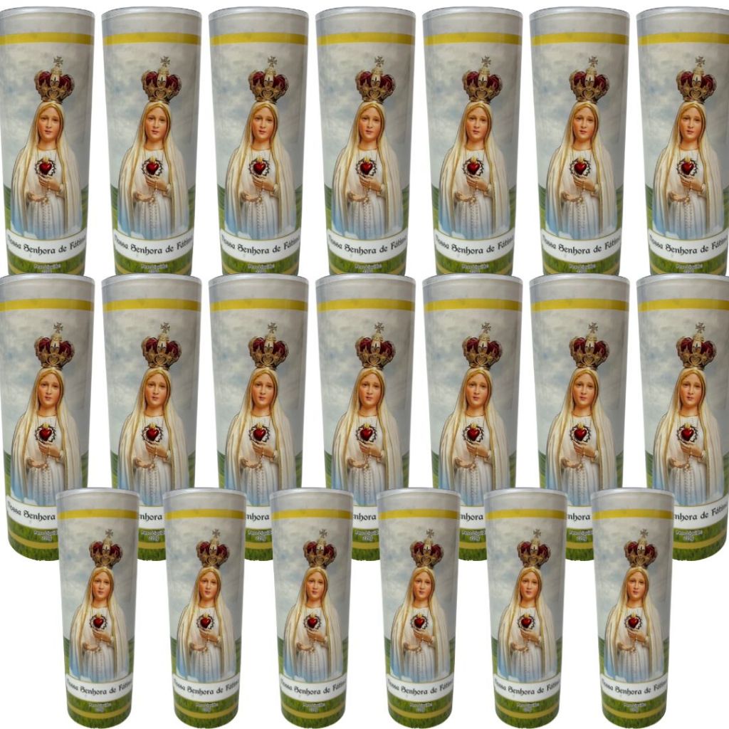 Kit C/20 Velas Votiva 7 Dias 220g Com Embalagem Com Capa Pvc Nossa Senhora De Fatima