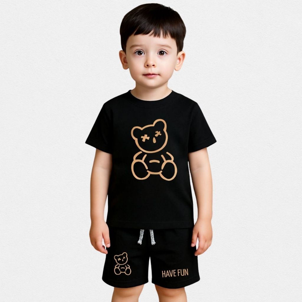 Conjunto Infantil Menino Camiseta Estampada + Bermuda Casual Confortável Moda Infantil Masculina