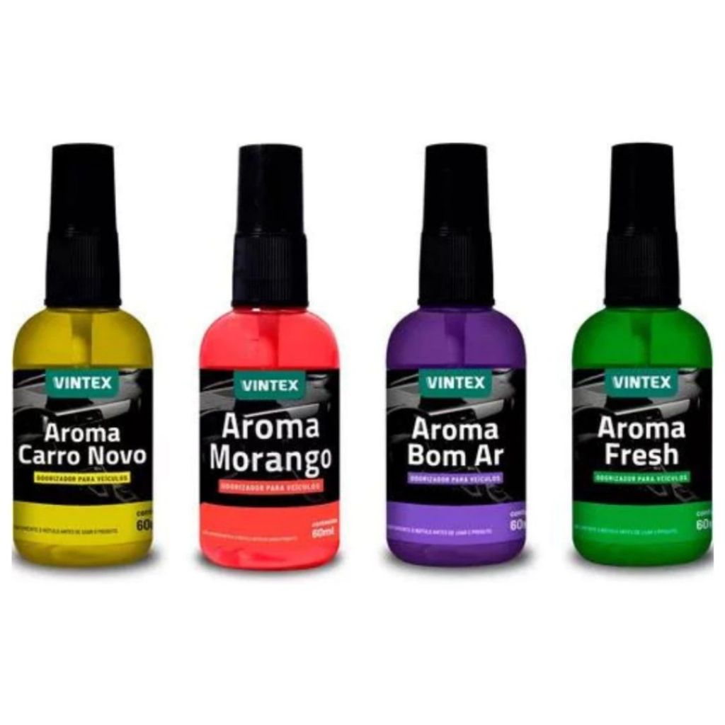 Aromatizante Spray Vários Aromas Vintex 60ml – Cheiro de Novo e Longa Duração! em Oferta na Shopee