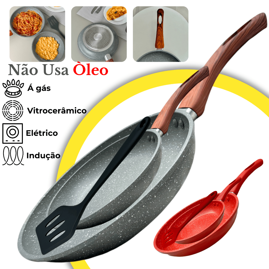 Kit 2 Frigideiras Ceramica Antiaderente Fogão Cooktop Indução Gás Elétrico Profissional Pr...