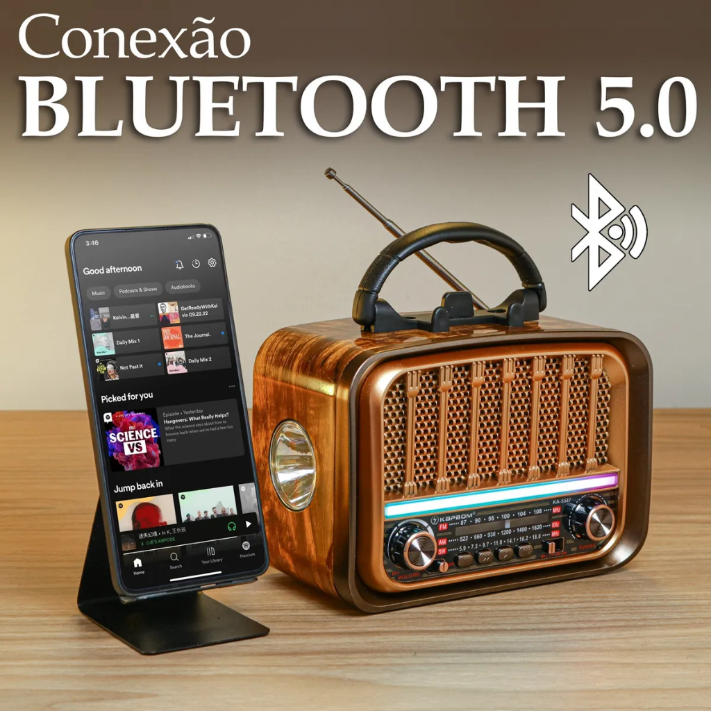 Radio Caixa De Som Fm Am Retro Bluetooth Vintage Portatil KAPBOM Original