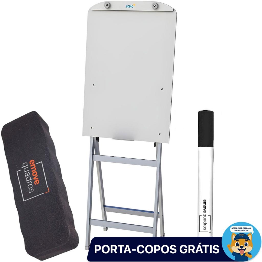 Flip Chart Quadro Branco Alumínio MDF Cavalete Prega + Caneta e Apagador