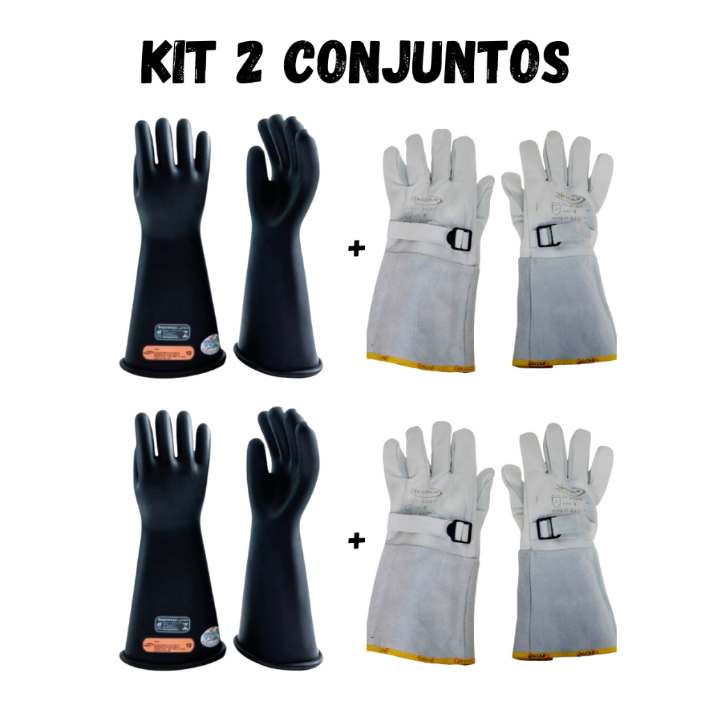 Kit 2 Luva Alta Tensão Orion Classe 4 40kv 36000v + 2 Luva De Cobertura para eletricista anti-choque Orion