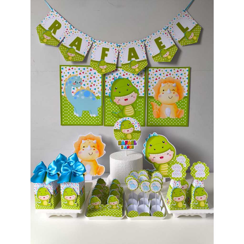 Kit Festa Personalizado Dinossauro | 50 e 100 itens Lembrancinha Mesversário Aniversário Decoração