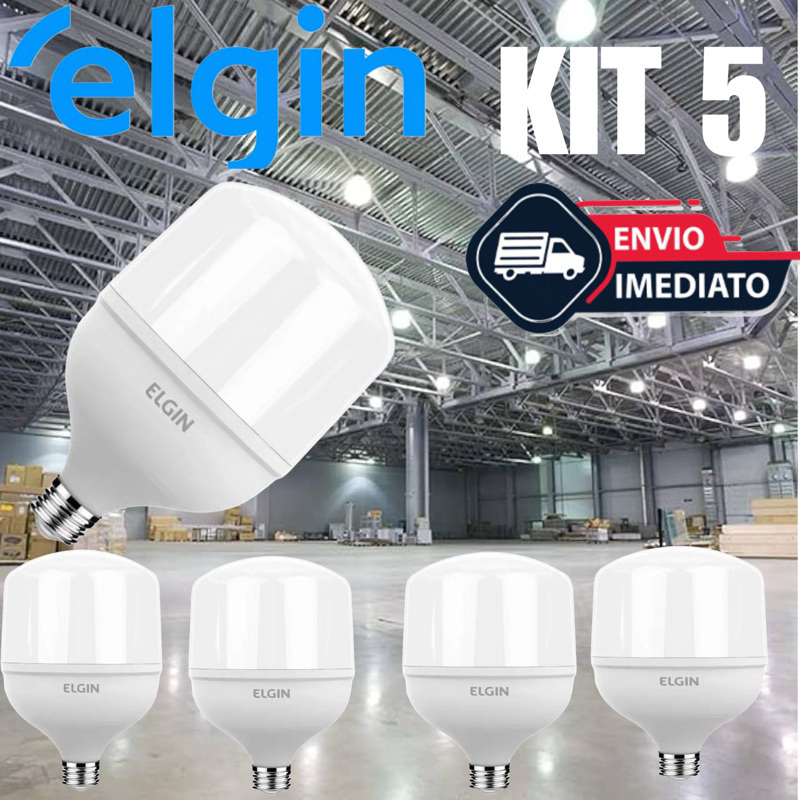 Kit 5 Lâmpada Super Bulbo Alta Potência Led 50w 6500k Elgin Lâmpadas LED Alta Potência  6500k