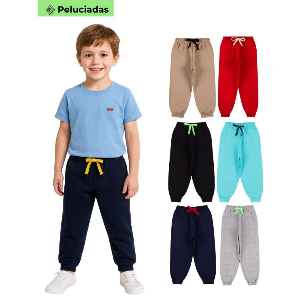 Kit 1, 3 ou 5 Calça Moletom Infantil Menino Peluciada Masculina Bebe Masculino Inverno Frio com Punho em Ribana em Oferta na Shopee