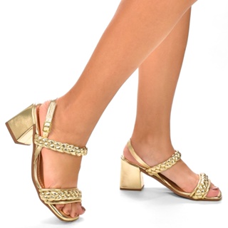 Sandália Feminina Salto Alto Bloco Grosso Trança Macia Conforto em Oferta na Shopee