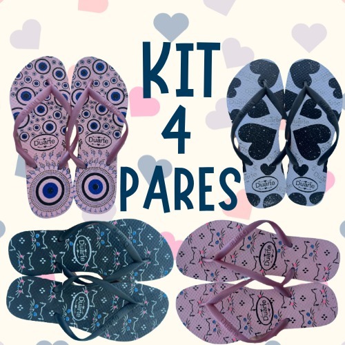 Kit 4 Pares de Chinelo Feminino Adulto Varias Estampas Mais Vendidos Promocao