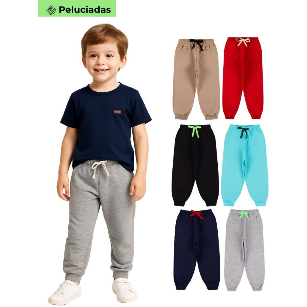 Kit 3 Calça Moletom Infantil Menino Peluciada Masculina Bebe Masculino Inverno Frio com Punho em Ribana em Oferta na Shopee