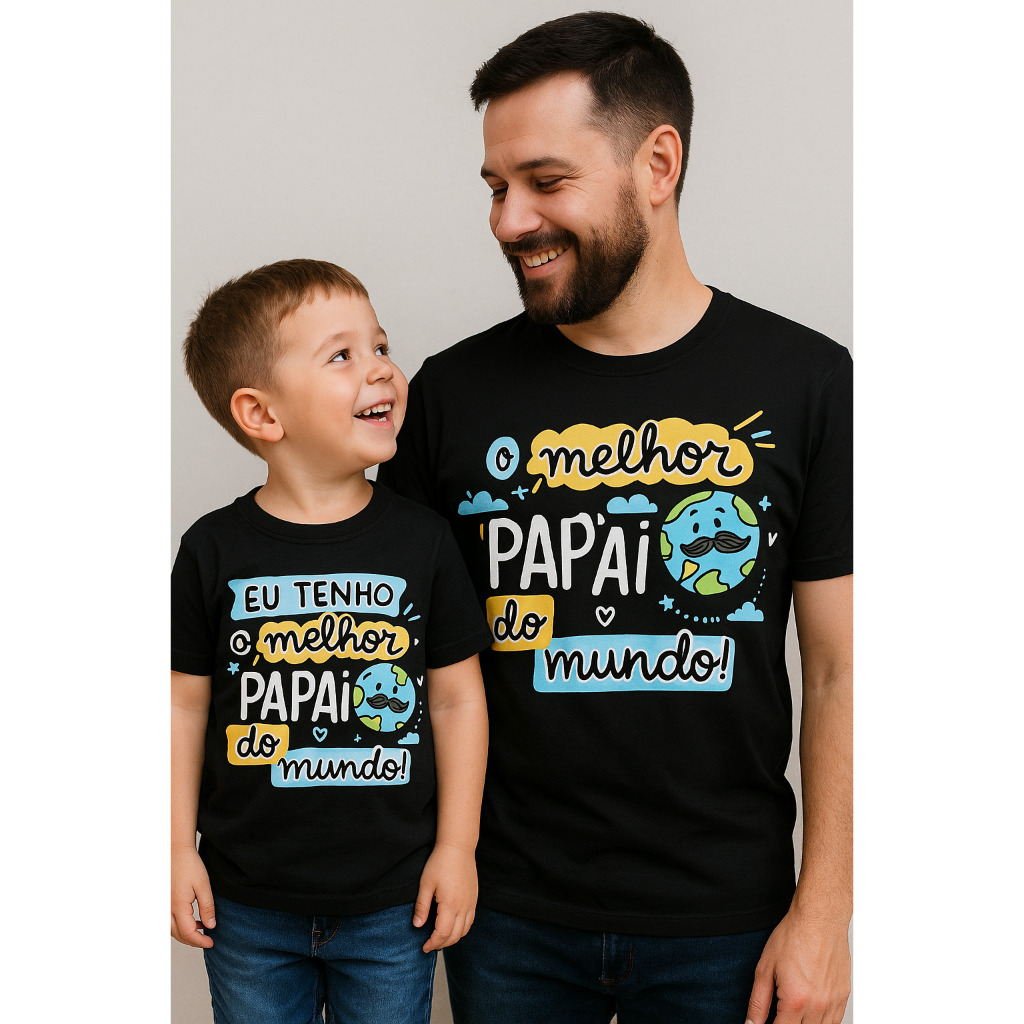 Kit de Camisetas 2 Peças Pai e Filho (a) Melhor Pai do Mundo Eu Tenho o Melhor Pai do Mundo PRETO