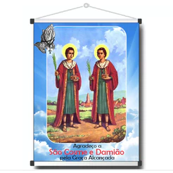 Banner Faixa Religioso I Santos Da Igreja Católica I Agradecimento A São Cosme E Damião I 40x60cm