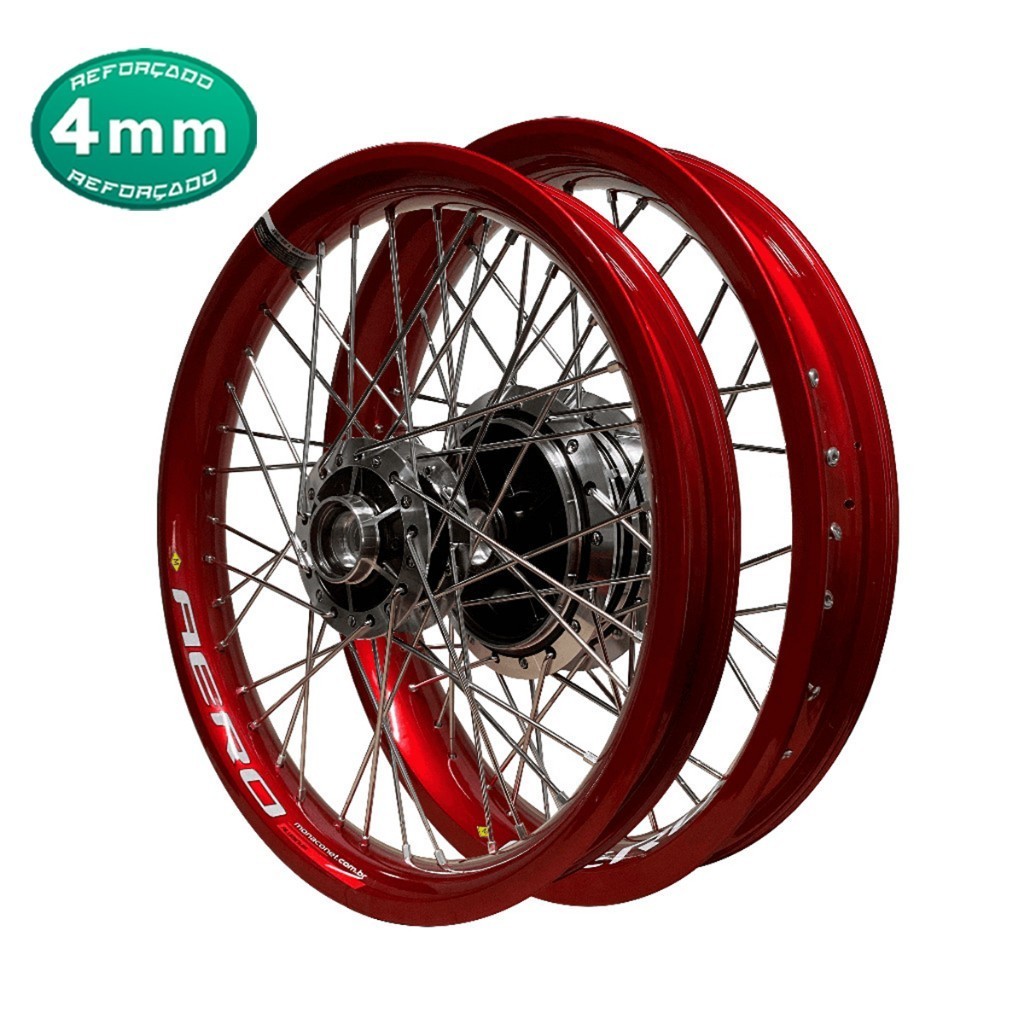 Par Roda Aero Monaco Vermelho Alumínio Cubo Diamantado Raio 4mm Cromado Fan Titan 150 160 Disco