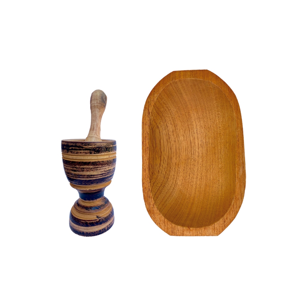 Kit Gamela e Pilão de Madeira 15cm - Utensílios de Cozinha em Madeira Maciça Artesanal em Oferta na Shopee