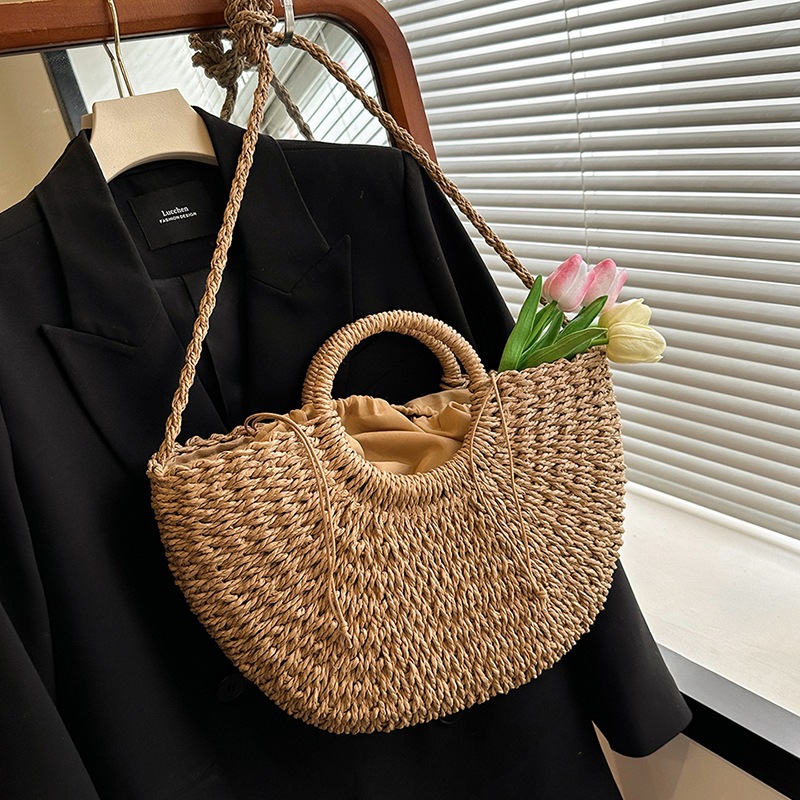 bolsa feminina de praia palha meia redondada lua verão em Oferta na Shopee