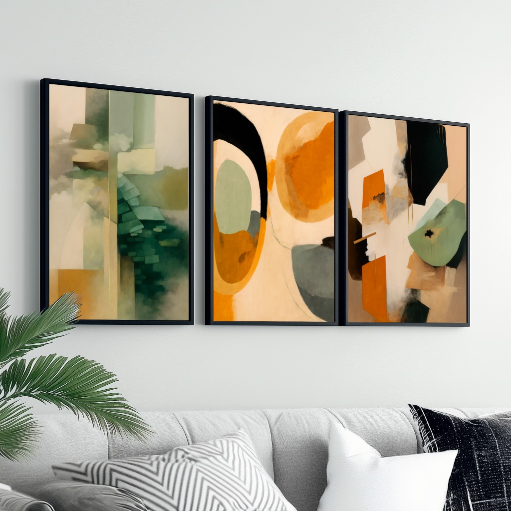 Kit 3 Quadros Decorativos Com Moldura Para Sala Quarto Escritório Hall Abstrato Moderno