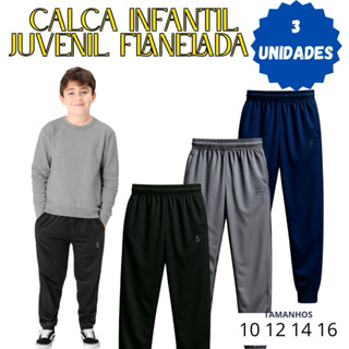Kit 3 calça Infantil Menino Juvenil Moletom Flanelada,passeio escola 10 a 16 em Oferta na Shopee