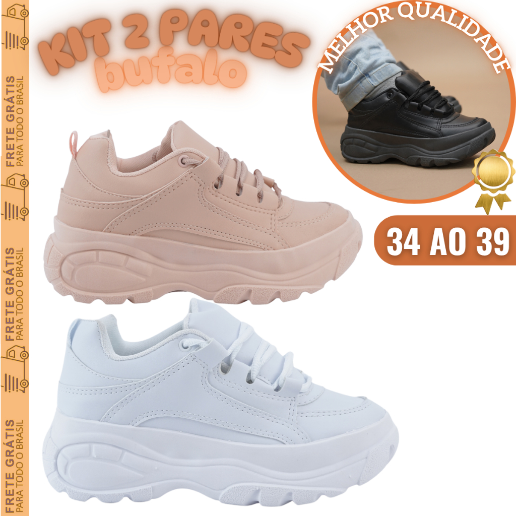 Kit 2 Pares Tênis Buffalo Plataforma Feminino Leve e Estiloso Envio Imediato em Oferta na Shopee