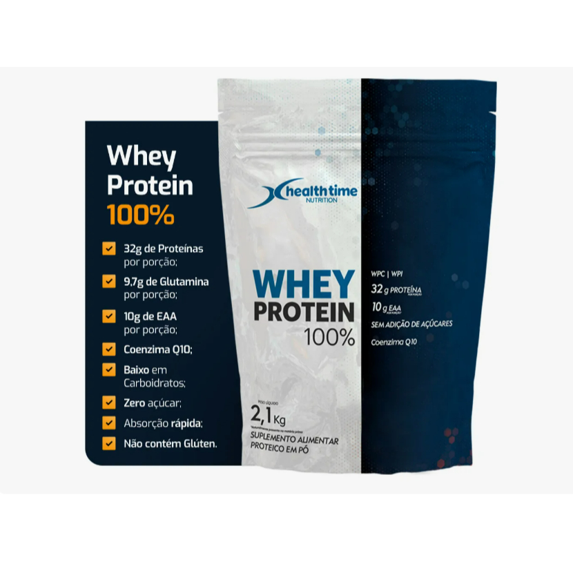 Whey Protein 100% Isolado Concentrado Healthtime 2,1kg - Refil - Custo Beneficio