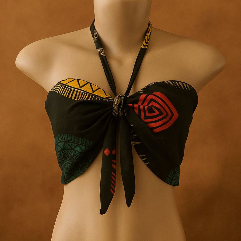 Cropped Frente Única com Estampa Afro – Amarração Frontal