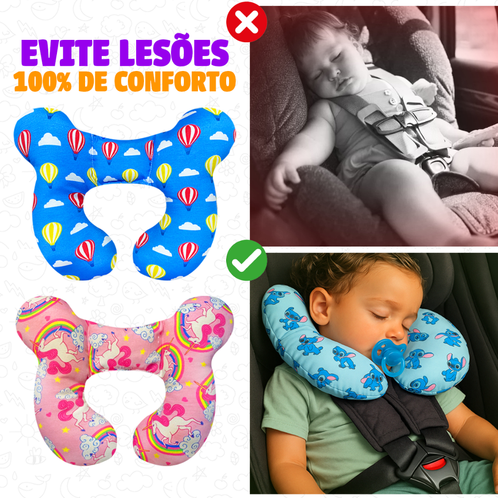 Imagem Almofada de Viagem para Pescoço Bebe Conforto Apoio de Cabeça 100% Algodão