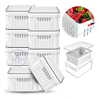 Kit 8 Potes Organizador Geladeira Acrílico com Tampa e Cesto Lavagem 1,36L Verduras Frutas Vegetais em Oferta na Shopee