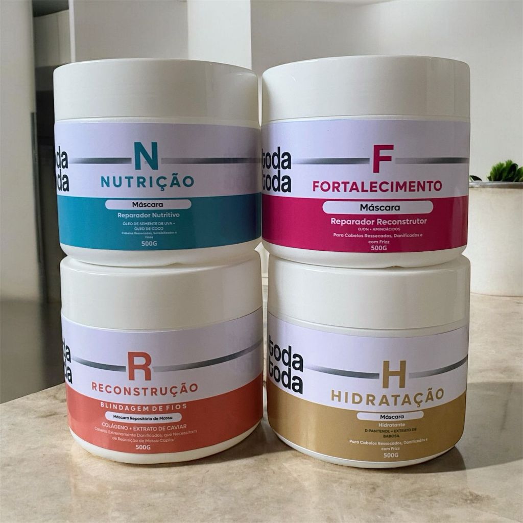 KIT 4 MÁSCARAS 500GR (CADA)// HIDRATAÇÃO NUTRIÇÃO RECONSTRUÇÃO E FORÇA