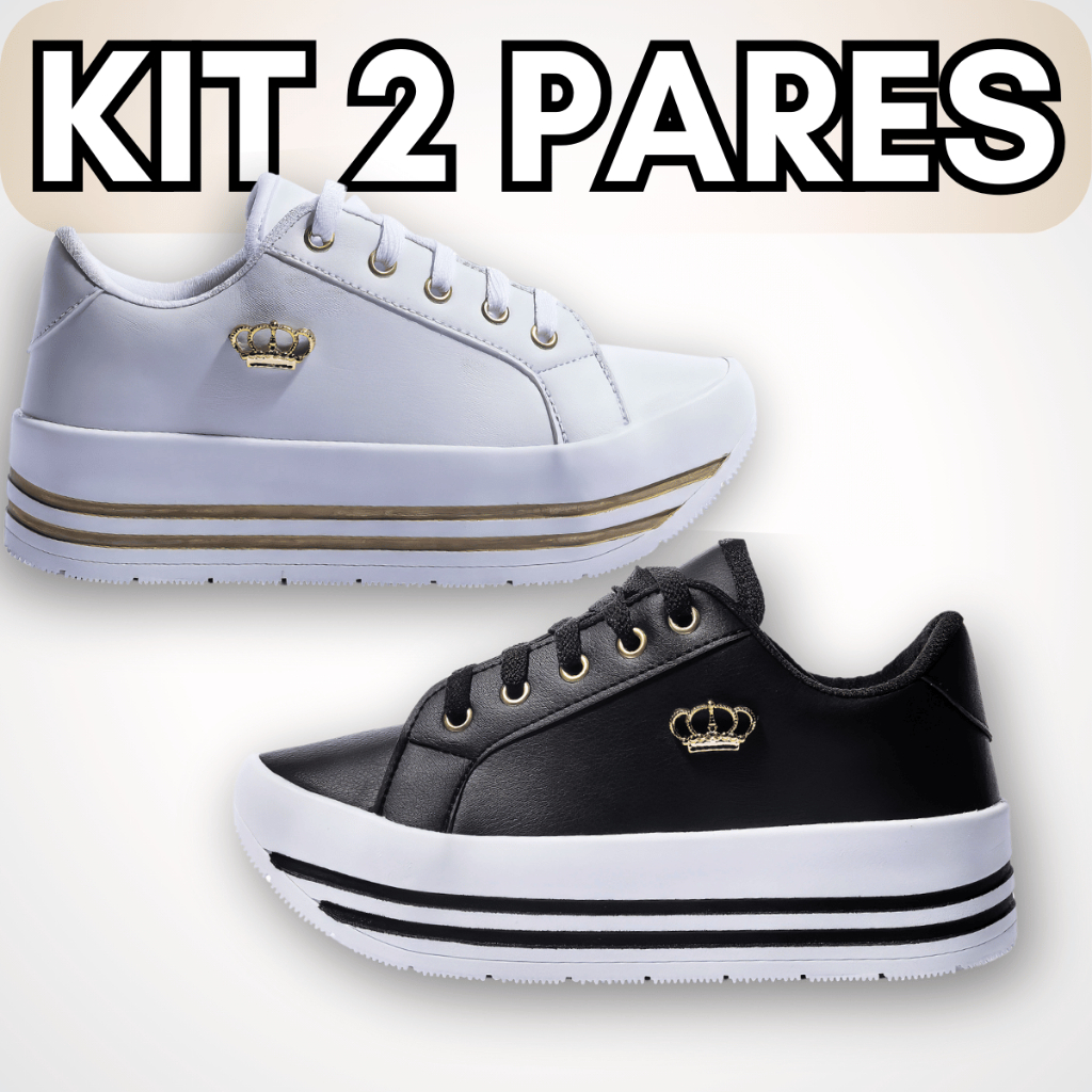 Kit 2 Tênis Feminino Plataforma Branco Preto Casual Fashion Confortável Tendência em Oferta na Shopee
